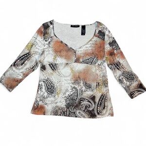 Y2K Women's Earth Toned Paisley V-Neck Top